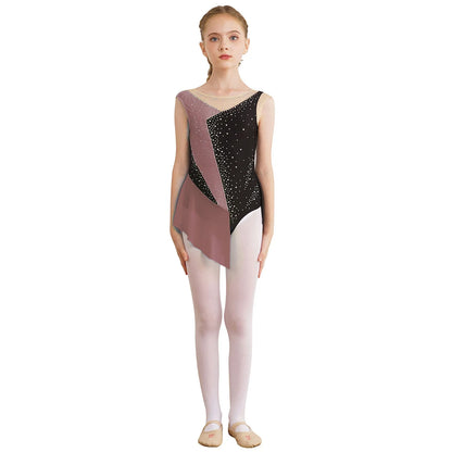 Kids Girls Sparkly Rhinestone Ballet Jersey Leotard Dress Toddler Gymnastics Artistic Figure Skating Dance Leotards Costume