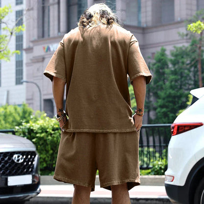 2024 Summer New Men's Set Japanese Style Plus Size Casual Loose Sports Suit Short Sleeve T-shirt Shorts Two-piece Men's Clothing