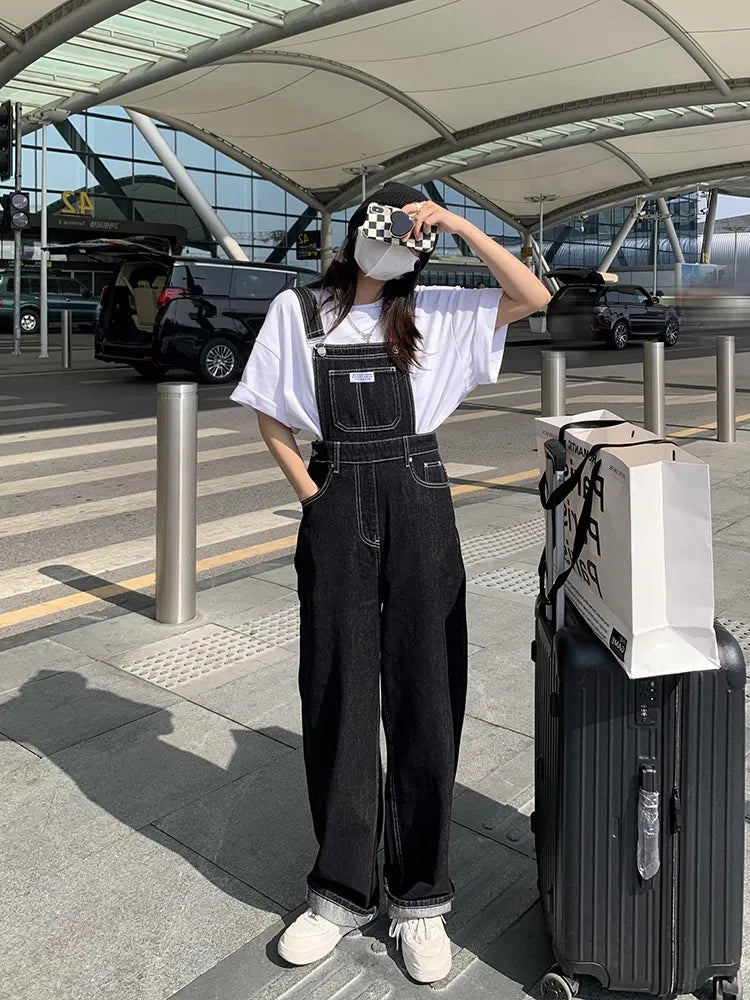 Plus Size Women's High Waist Overalls Denim Utili Pants Straight Leg Spring Autumn New Sle Loose Slimming Versatile Onesie