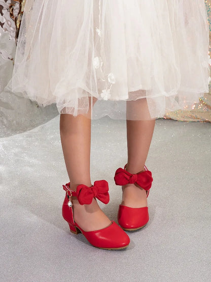 New Children High Heels Ankle-strap Bowknot Girl Princess Dress Sandals Sweet Wedding Party Versatile Kids Fashion Catwalk Shoes