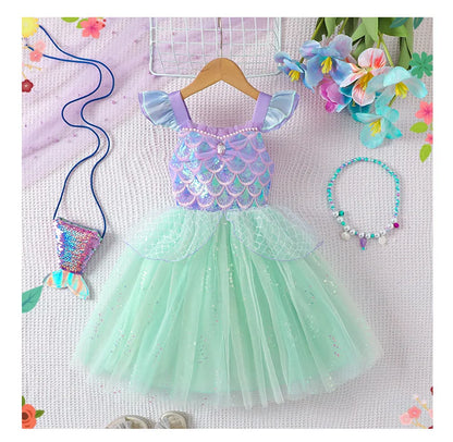 2025 Little Girls Mermaid Dress Ariel Party Clothing Casual Princess Birthday Outfit Wear Summer Elegant Gown