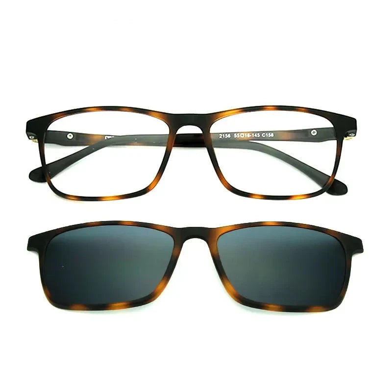 High-quality 2 in 1 Rectangle Glasses With Polarized Clip，Magnetic Clip On Sunglasses for Men