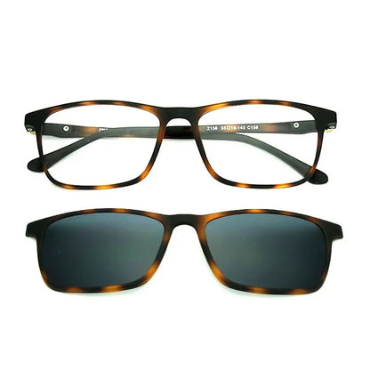 High-quality 2 in 1 Rectangle Glasses With Polarized Clip，Magnetic Clip On Sunglasses for Men