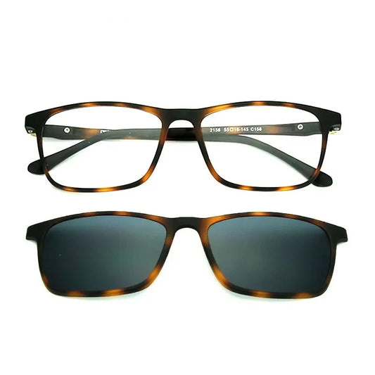 High-quality 2 in 1 Rectangle Glasses With Polarized Clip，Magnetic Clip On Sunglasses for Men