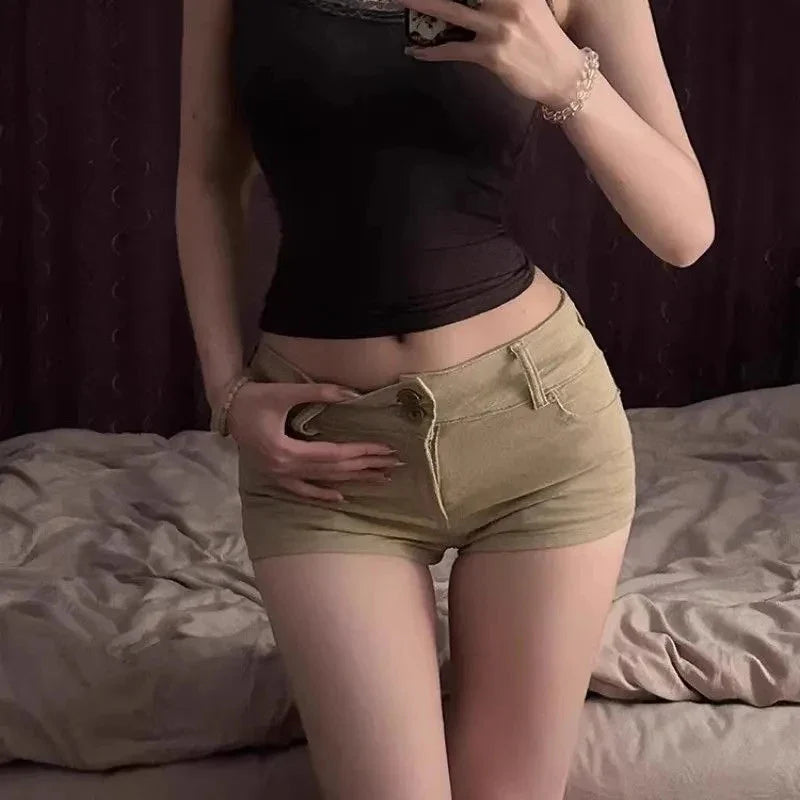 Sexy Low Waist Khaki Women Denim Shorts 2025 Summer Fashion High Street Slimming Skinny Hot Pants Vintage Y2K Hot Girls Shorts