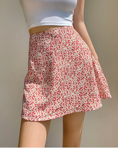 2024 Summer New Retro Vacation Style Small Floral Half Skirt High Waisted Wrap Buttocks Elegant Sweet Slim Short Skirt 06AH