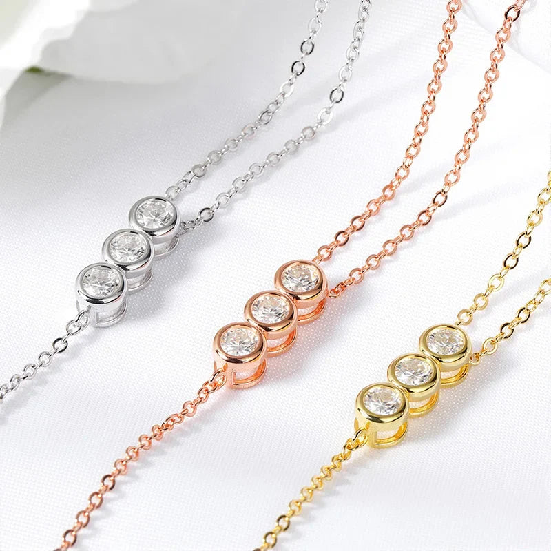 Bubbles 100% Real Moissanite Necklace for Women Girls Sparkling Classic Pendant 925 Sterling Silver Lad Diamond Chain