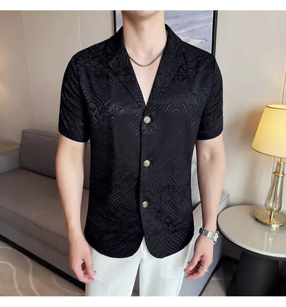 Summer Thin Ice Silk Without Lining Men Suit Coats 2025 New High-end Fashion Jacquard Casual Social Shirt Coat Men Clothing