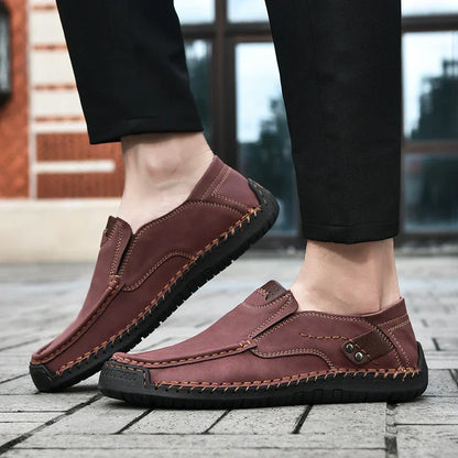 Handmade Leather Men Shoes Casual Comfortable Slip On Loafers Men Leather Shoes Flats Moccasins Walking Shoes