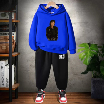 Children's Hoodie+Pants Suit Black 3-12 Years Girl Sweatshirt Sets Boys Pants Suits Michael Jackson Printing Autumn Clothing