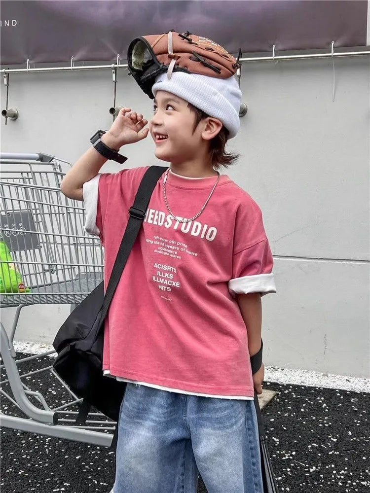 2026 New Boys' Summer 100% Cotton Streetwear Short Sleeve T Shirt Casual Half Sleeve Clothing