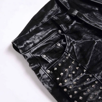 2025 Four Seasons New Retro Punk High Street Trendy Black Washed Outdated Slimming and Outdated Willow Nail Men's Jeans