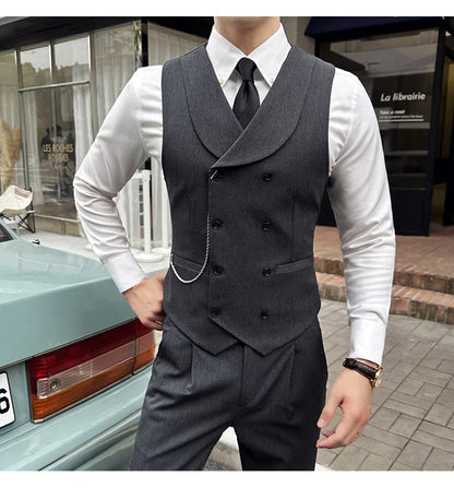 ( Vest + Pants) Men Luxury Double Breasted Design Suit Vest 2 pieces Formal Groom Wedding Dress Vest Set Fashion Club Clothing