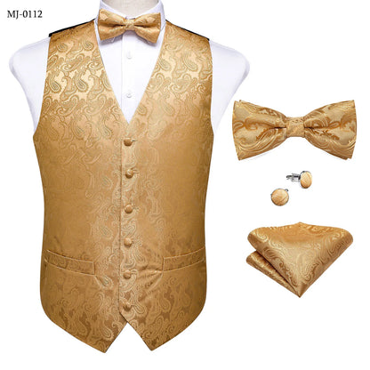 Retro Paisley Floral Full Set with Bowtie Pocket Square and Cufflinks Banquet Essential