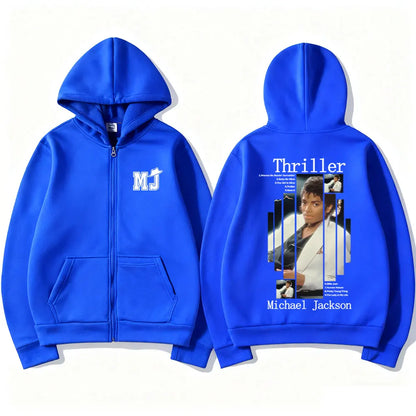 Michael Jackson Thriller Album Graphic Zipper Hoodie Men Women Retro Gothic Rock Zip Up Jacket Men's Oversized Zip Up Hoodies