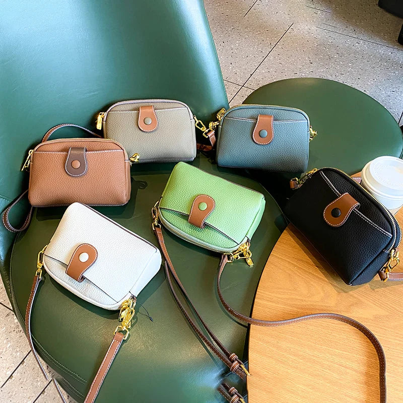 Women's Cowhide Genuine Leather Bag Female Fashion Designer Luxury Handbag Ladies Small Square bag Retro Crossbody Shoulder Bags