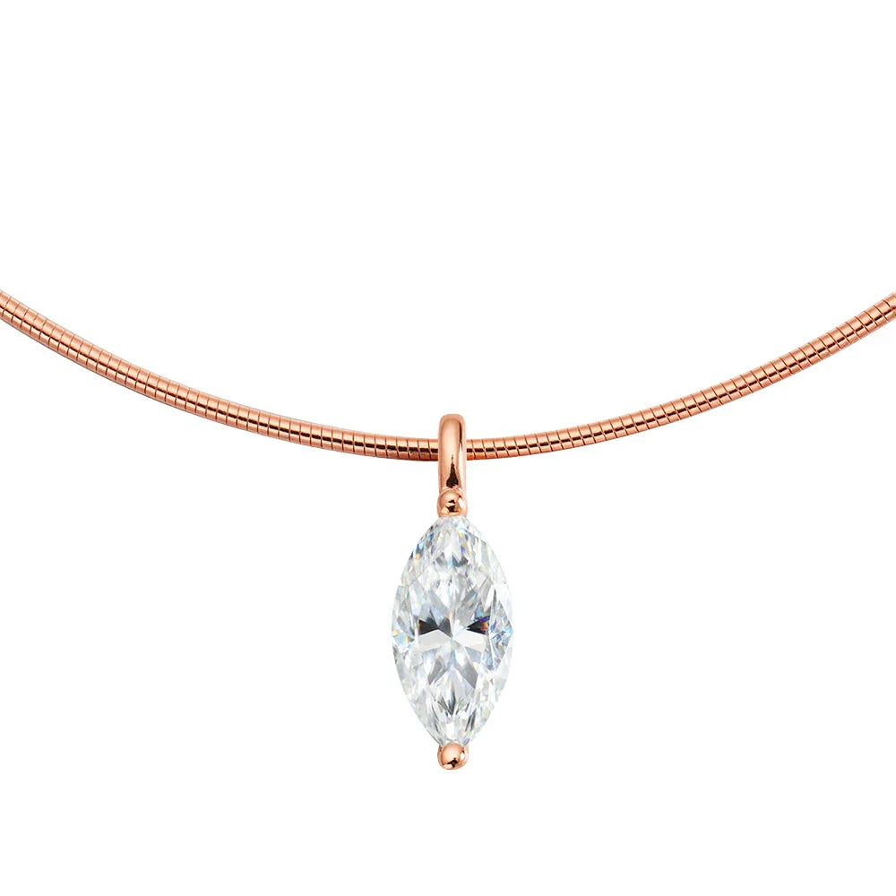 3CT 7*14MM Marquise Cut Moissanite Necklace for Women Solitaire Pendant Sparkling Chain Lab Diamond Pure 925 Jewelry