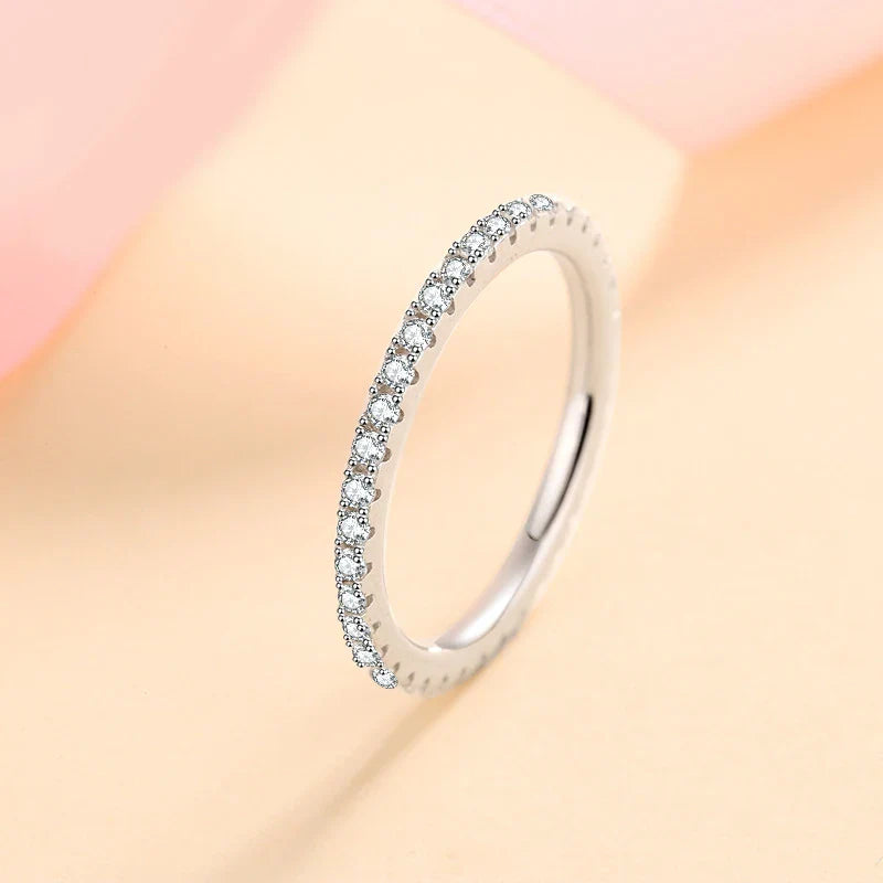 NeeTim Full Moissanite Ring for Woman Wedding Jewelry 925 Sterling Silver with Plated White Gold Rings Diamond Engagement Band