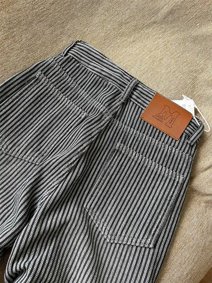 2025 Winter Women's Korean Designer Striped Velvet Denim Pants Y2K 2000s Warm Vintage Baggy Jean Japanese Harajuku Jeans New In