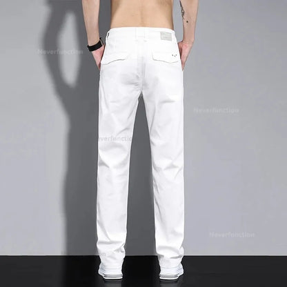New in White Fashion Casual Pants Men's Brand Stretch Straight Comfortable Soft Male Clothes Business Work Pants