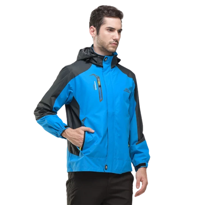 Men's Autumn Hiking Jacket Hooded Removable Waterproof Lightweight Rain Coat Trekking Outdoor Camping Casual Sportswear
