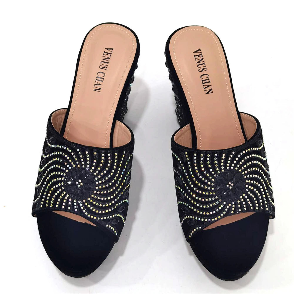 Women's Shoes High Heels Sexy Ladies Party Wedding Pattern Embroidery Mules Shoes and Bags Set for Italian 2023