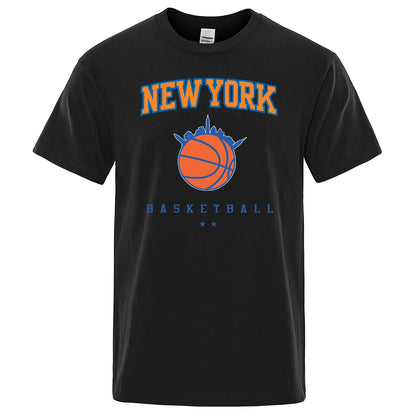 New York Basketball Personality Street Male Clothes High Quality Oversize T-Shirts Summer Breathable T-Shirt Hip Hop Cotton Tops