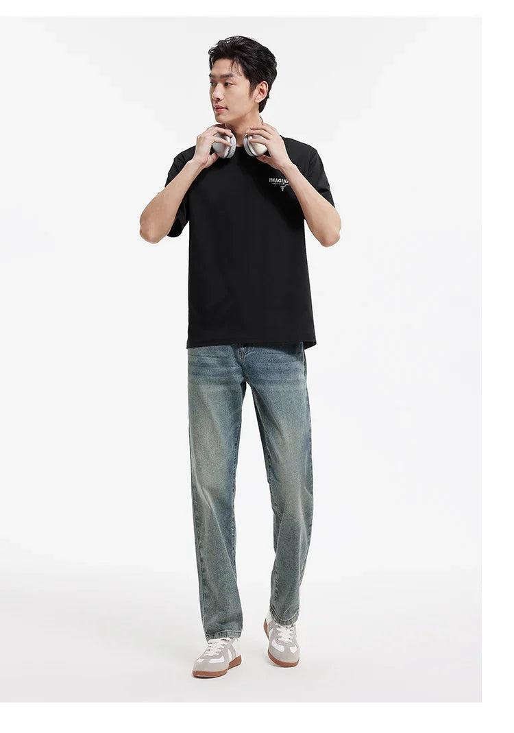 Men Tshirt Soft Print Letter Embroidered Crew Neck 2026 Summer Casual Style Comfortable Fashion Breathable All Match Top