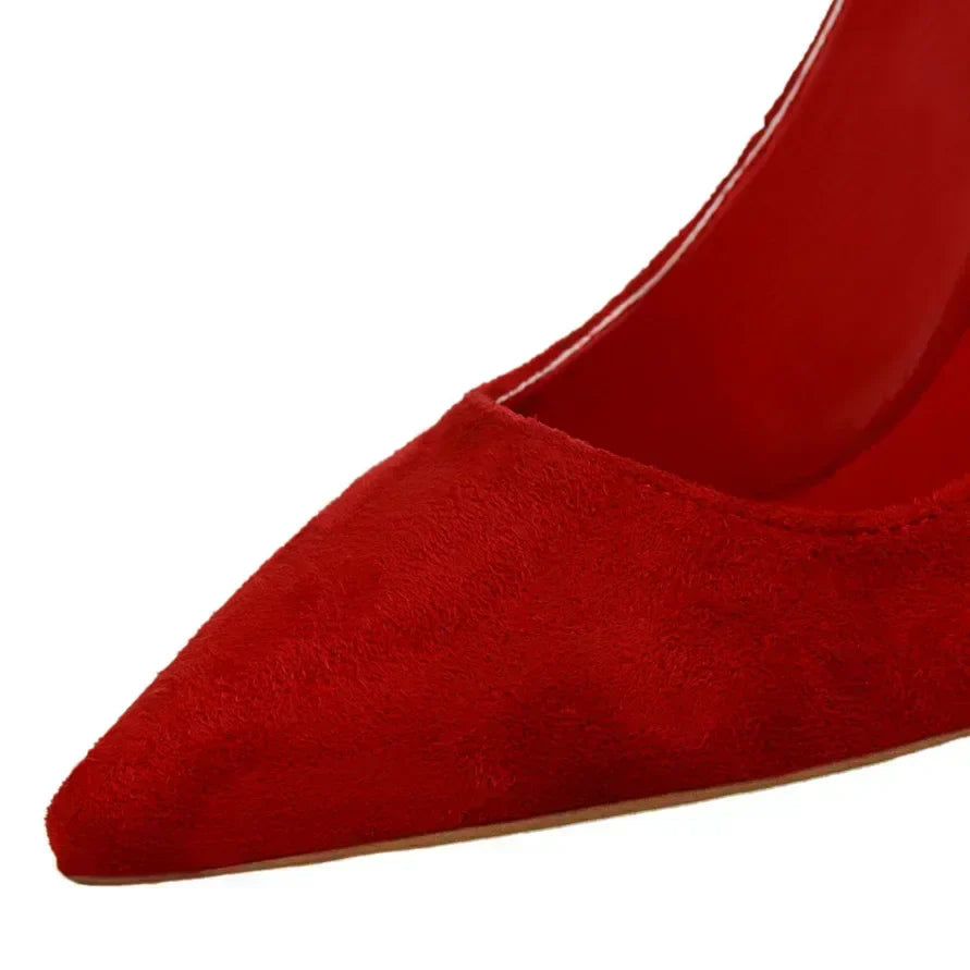 Women 9cm High Heels Daily Party Colorful Suede Pumps Female Scarpins Stiletto Evening Banquet Red Yellow Shoes Plus Size 34-43