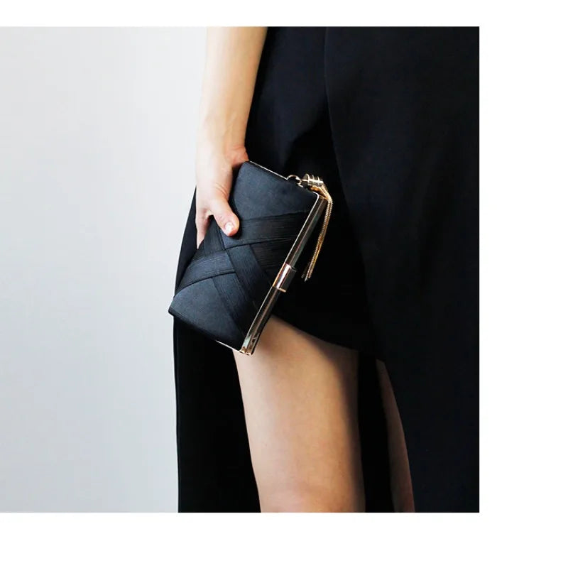 Silky Satin Tassel Banquet Bag, Women Elegant Chain Evening Clutch, Cheongsam Fashion Handbag