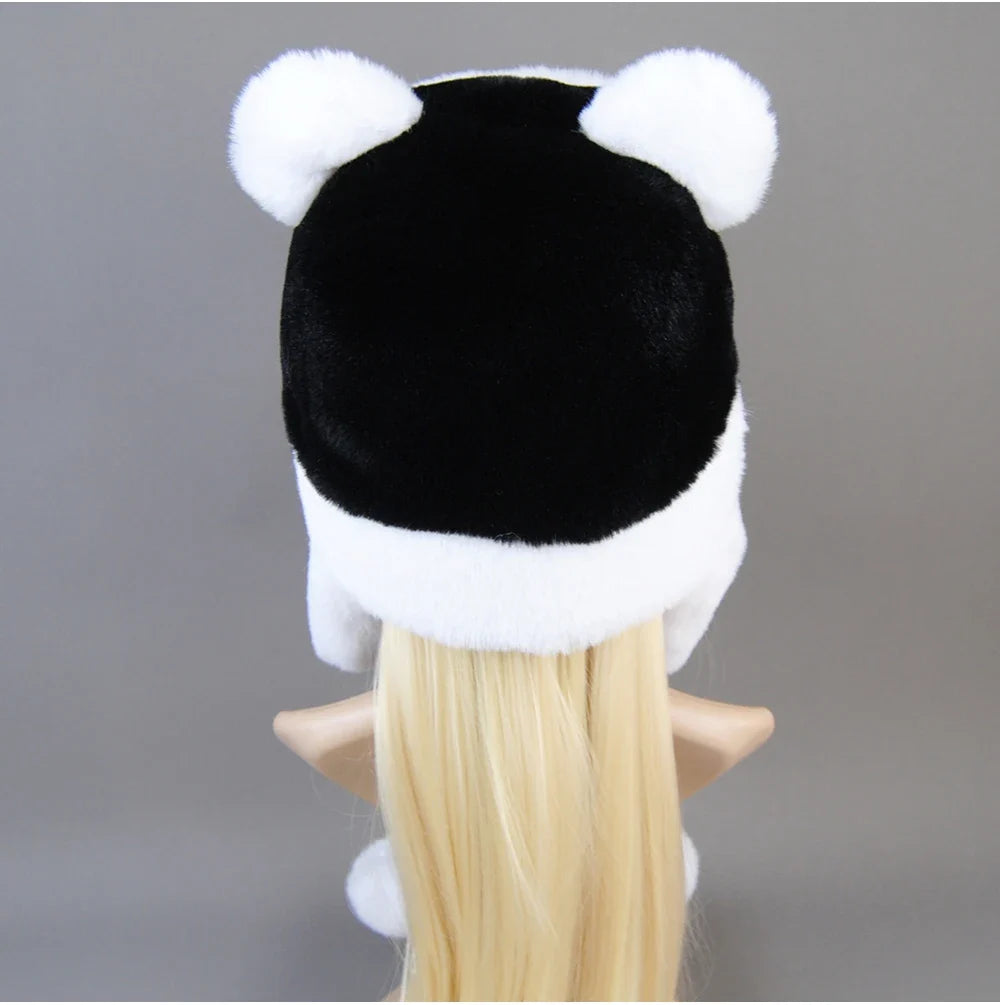 Hot Sale New Women False Rex  Rabbit False Fur Hat Winter Warm Fur Hat Black and White Panda Cute Color Artificial Hat