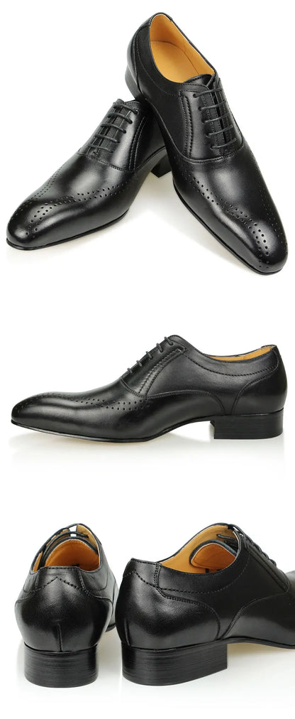 Leather Shoes Men's Pointed Toe Four Seasons Leather Shoes Business Formal Shoes Patent Bright Leather Low-top Shoes Black