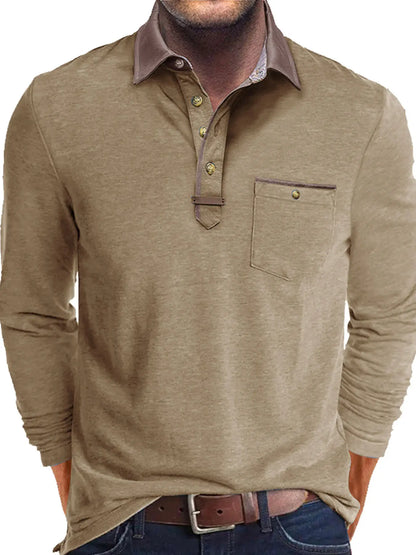 Plus Size Men's Long-Sleeve Polo Shirt Casual Fashion Men's Clothing OverSize Men's T-Shirt Solid Color Pullover Top