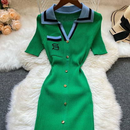 Brand Fashion Summer Knitted Dress Women 2025 New Y2K Embroidery Long Bodycon Sweater Dress Streetwear Lady Vestidos