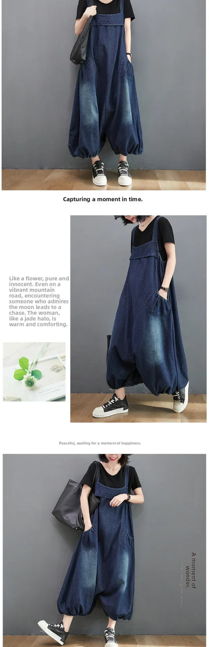 Loose Fit Denim Overalls Women's Summer 2026 Faion plus Size Lantern Leg One-Piece Pants High Waist Long Trousers