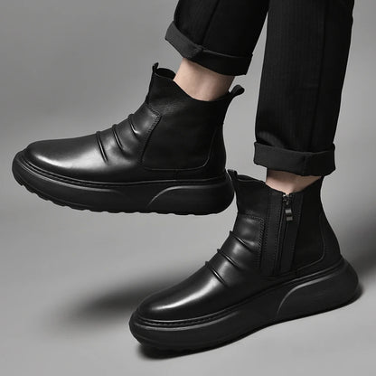 Luxury Brand Male Slip on Chelsea Boots Genuine Leather Mens Warm Winter Shoes High Quality Ankle Boots Men Handmade Snow Boots