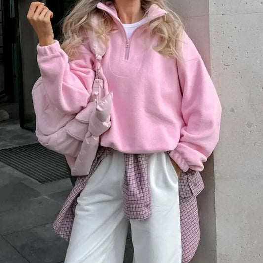 Original Pink Winter Lamb Fleece Hoodie Women Zipper Lapel Pullover флисовая кофта женская кофта женская