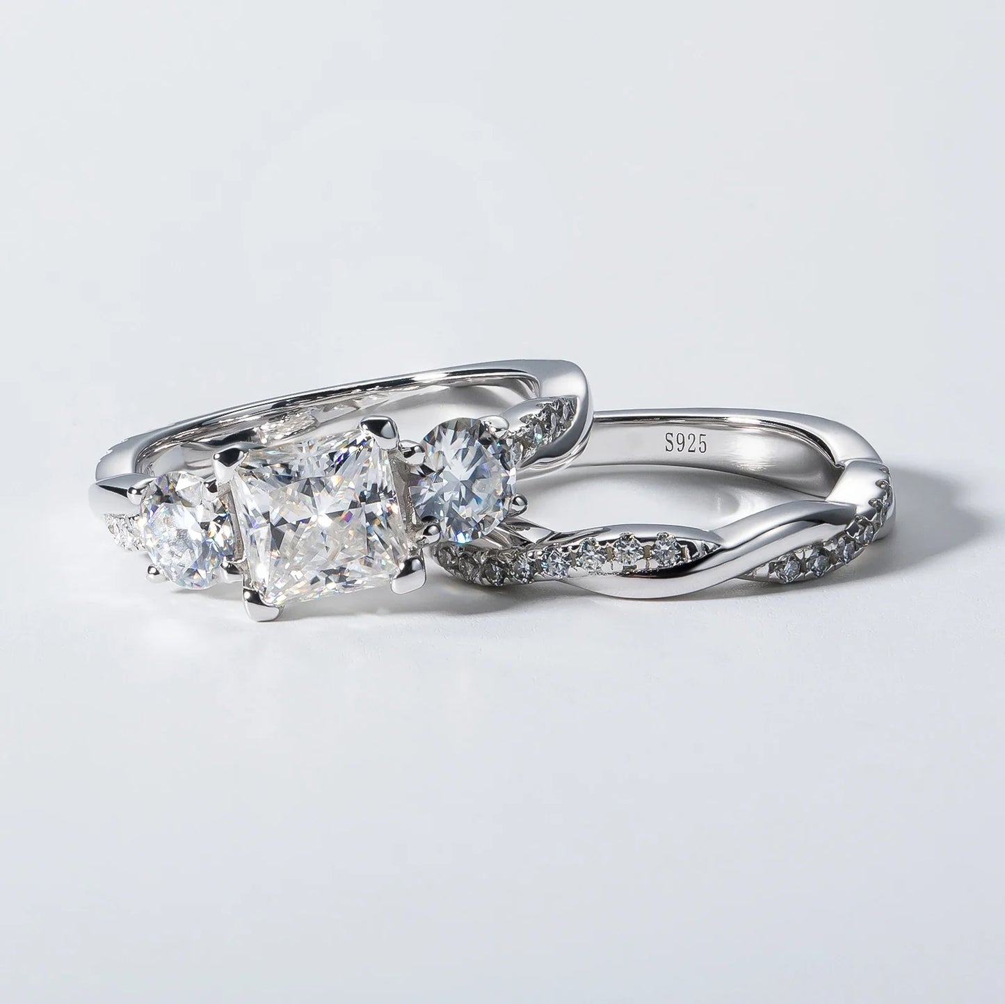 1.5ct Princess Cut Center Moissanite Bridal Rings Set  925 Sterling Silver Engagement Wedding Band Rings Wholesale