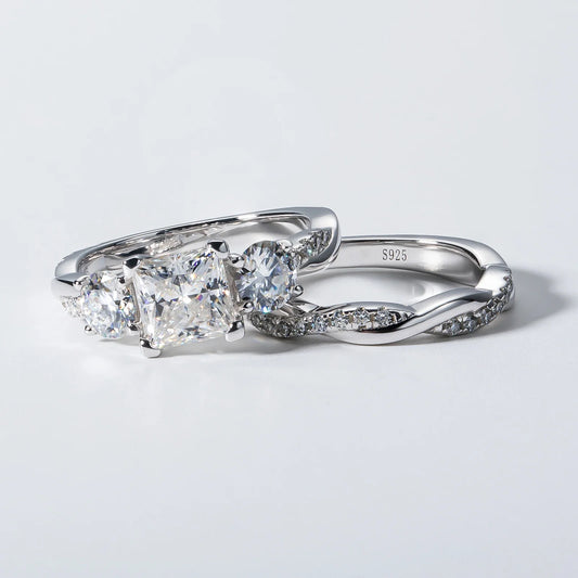 1.5ct Princess Cut Center Moissanite Bridal Rings Set  925 Sterling Silver Engagement Wedding Band Rings Wholesale