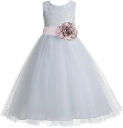 Ivory Floral Lace Heart Cutout Dress for Girls Junior Bridesmaid Pageant Gown Elegant Flower Girl Pageant Dresses