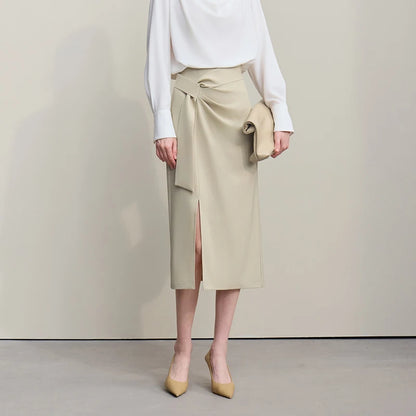 Women's Skirt 2026 Spring New H-Line Elegant Anti-wrinkle Split Skirt Solid Mid-length Versatile Woman Clothes 12621005