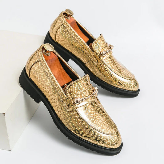 Men's Glossy Leather Shoes European American Luxury Blue High-end Banquet Loafers Commuting Party Dress Formal Shoes Size：38-46