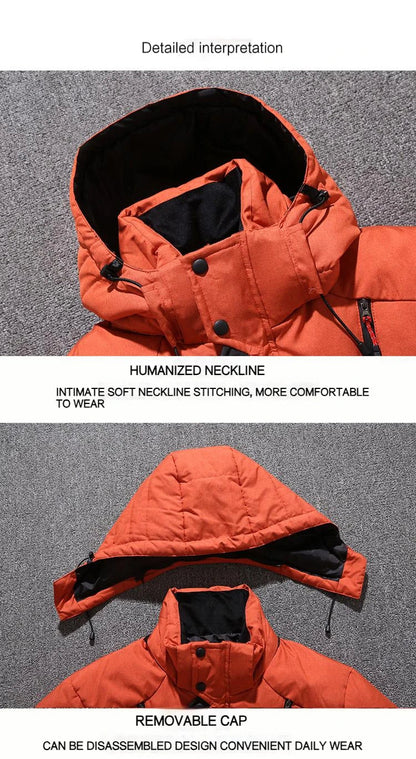 Winter White Duck Down Jacket Men Travel Hiking Thicken Warm Hooded Puffer Jackets Windproof Overcoat Down Coat Male Clothing