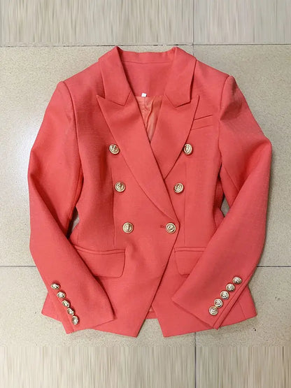 HIGH STREET 2026 Classic Baroque Designer Jacket Women's Metal Lion Buttons Double Breasted Textured Blazer Mint Green
