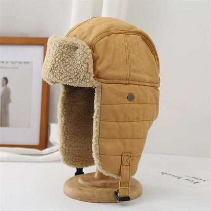 2025New Unisex Winter Hats with Ear Flaps Cotton Trapper Hat Aviator Windproof Ski Cap Buckle Closure Ushanka Outdoor