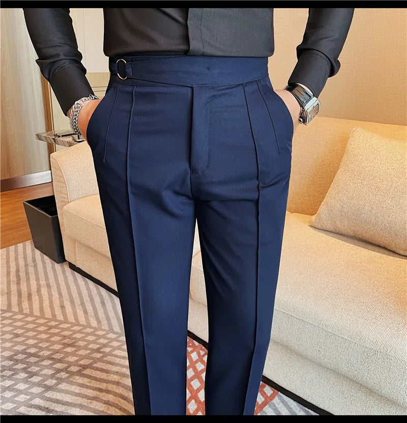 High Quality Men's Suit Pant Solid Color England Style Slim Fit Casual High Waist Trousers Men Spring Autumn Fashion Suit Pants