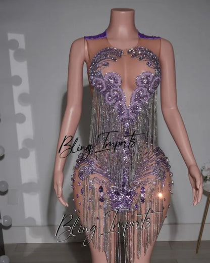 Sexy Gold Crystals Short Prom Dress Luxury For Black Girsl Diamonds Beads Tassels Homecoming Gown Birthday Dress Customized 