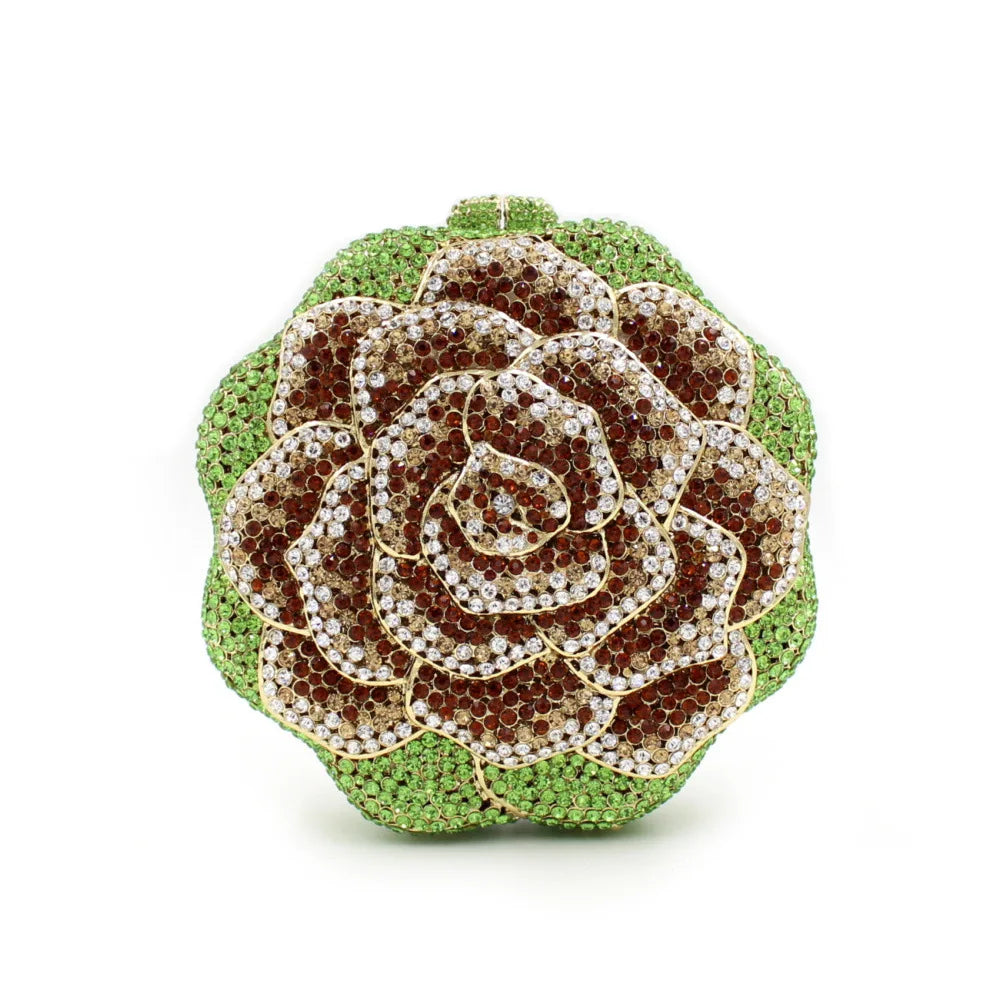 Exquisite Rose Design Crystal Bags Full Rhinestone Bag Hollow Metal Diamond Party Ladies Evening Bag