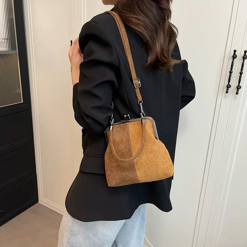 Women's Retro Frosted Splice Handbag Large Leisure Travel Trip Shopping Work Commuting Crossbody Shoulder Bag Elegant Clutch Bag