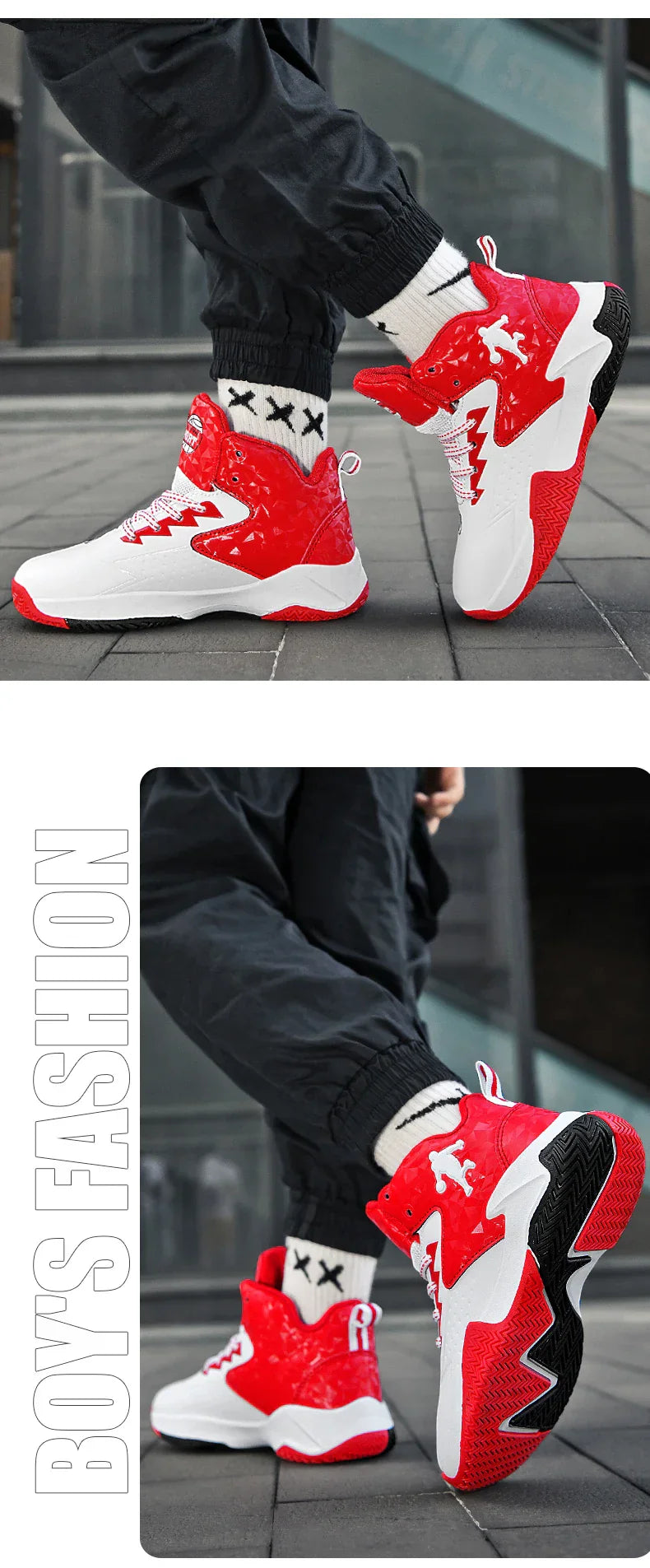 Children‘s Basketball Shoes Non-slip Breathable Basketball Training Sneakers Lace-up Boys Girls Basketball Boots Athletic Shoes